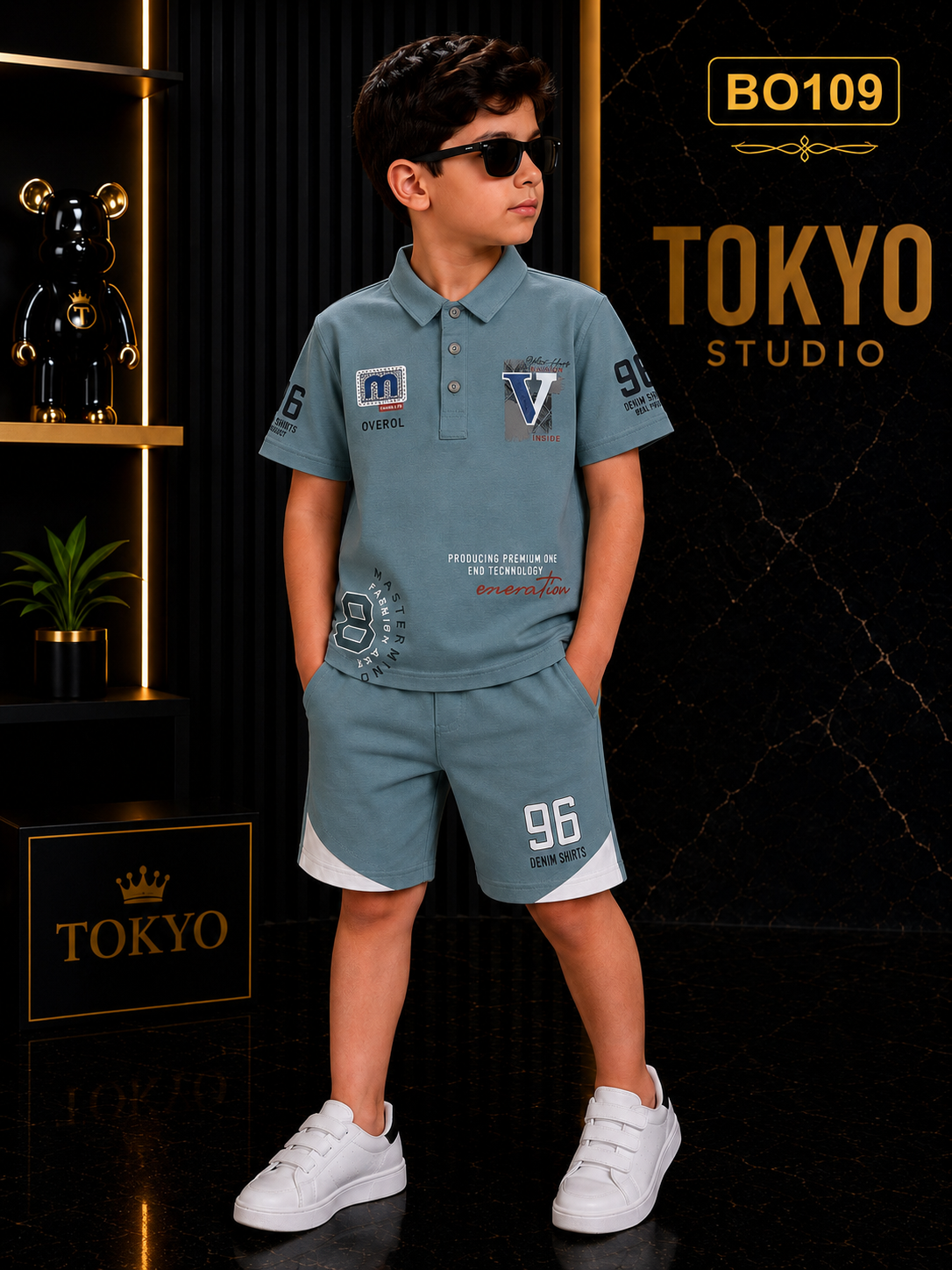 Boys’ Premium Graphic Polo T-Shirt & Shorts Set – BO109