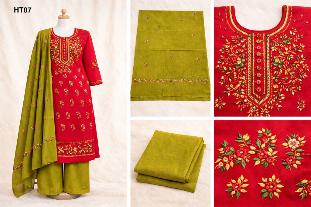 Handcrafted Embroidered Three Piece Set HT07