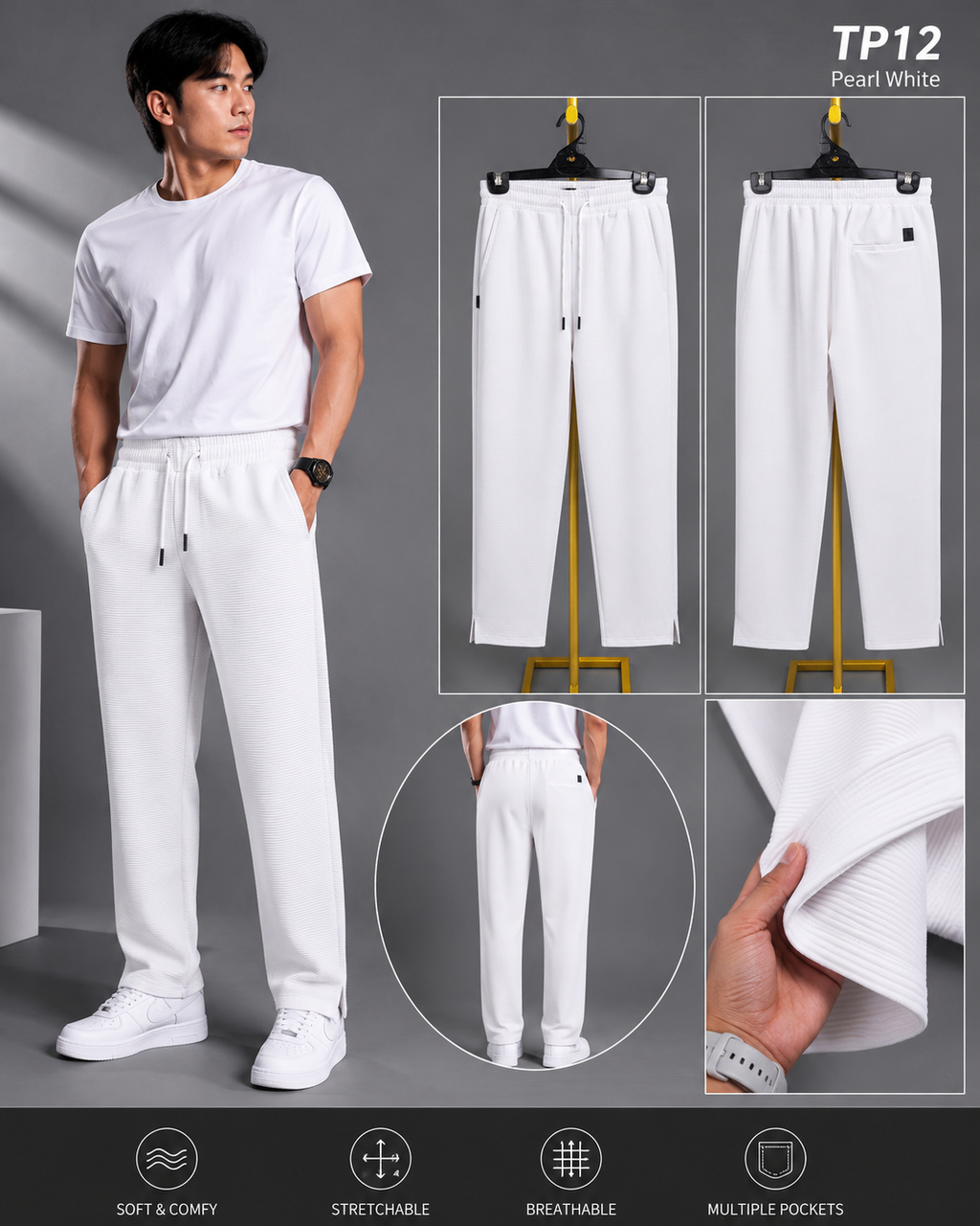 Premium Low Cut Baggy Trouser Pearl White-TP12