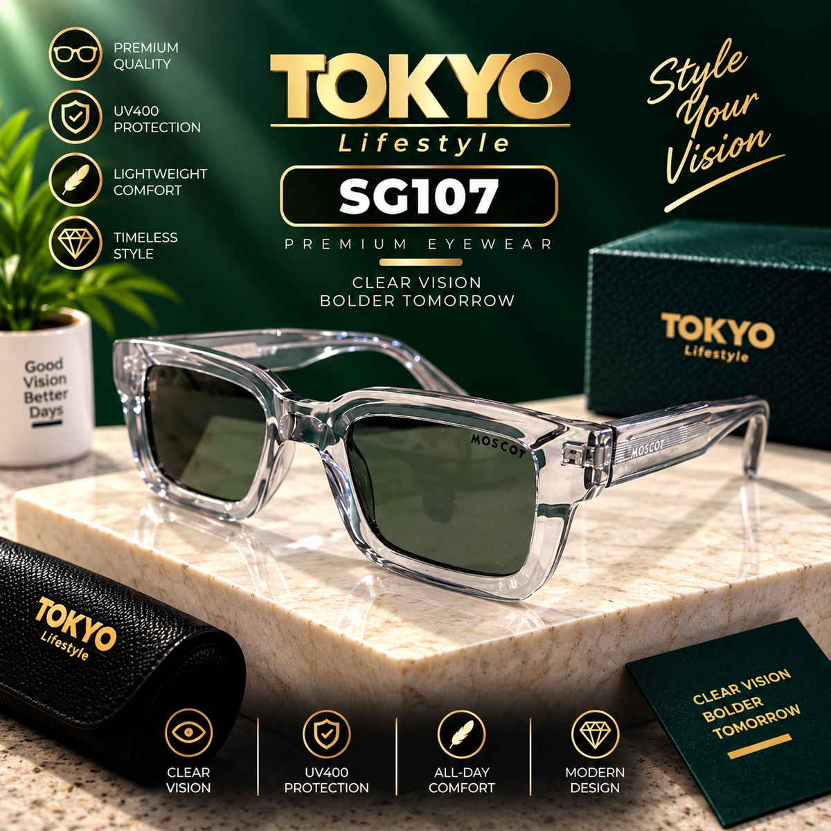 Premium Transparent Crystal Square Sunglasses – SG107