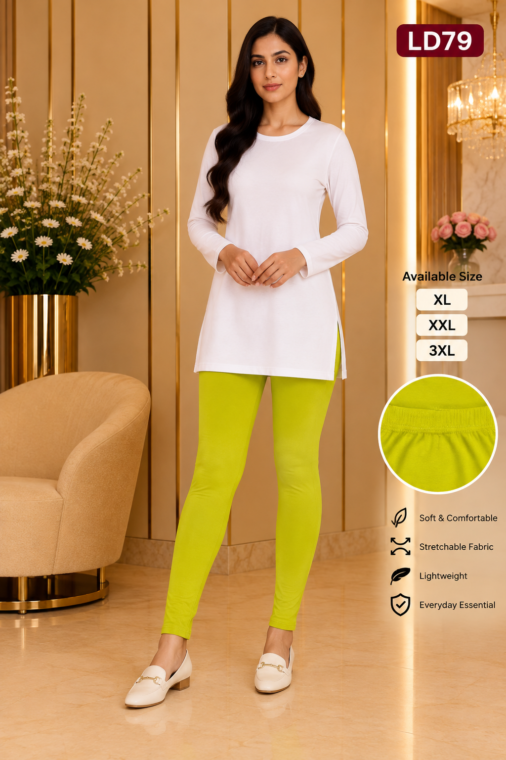 Premium Women’s Stretch Leggings Lime Green-LD79