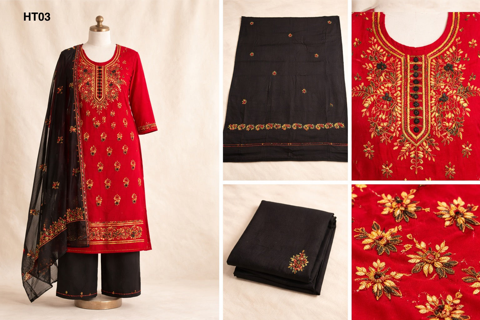 Handcrafted Embroidered Three Piece Set HT03