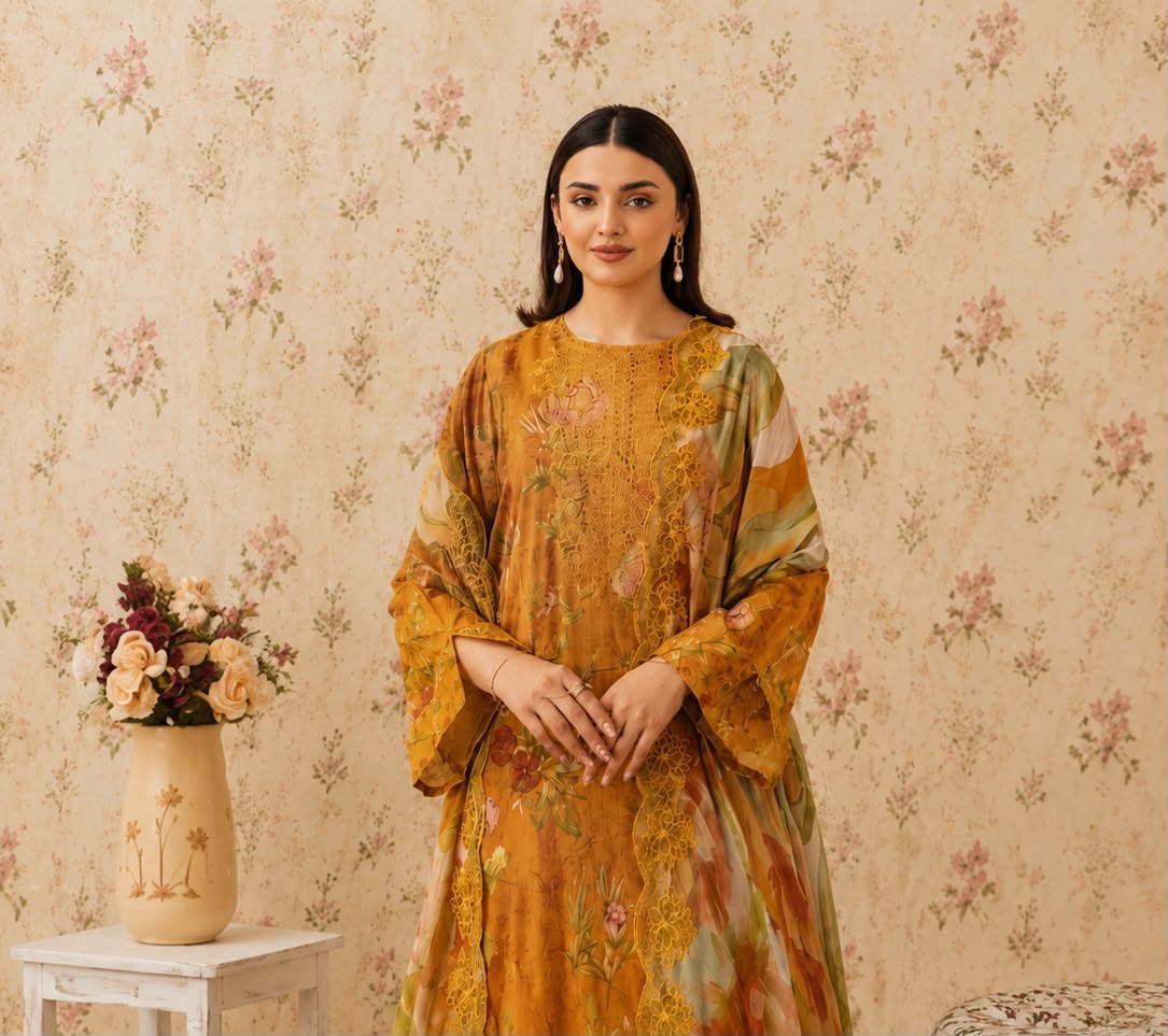 Luxury Digital Printed Lawn Unstitched Three Piece Set -C538