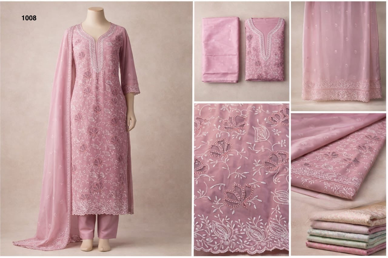 Premium Embroidered (Indian) Prints Three Piece 1008-Peach Pink