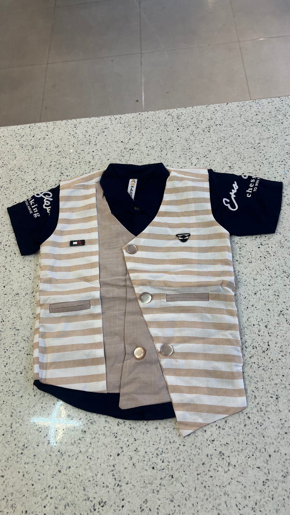 Premium Boys Asymmetric Waistcoat, Shirt & Printed Shorts Set-BW03