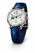 Luxury Chronograph Leather Strap Watch – Blue & Silver 755