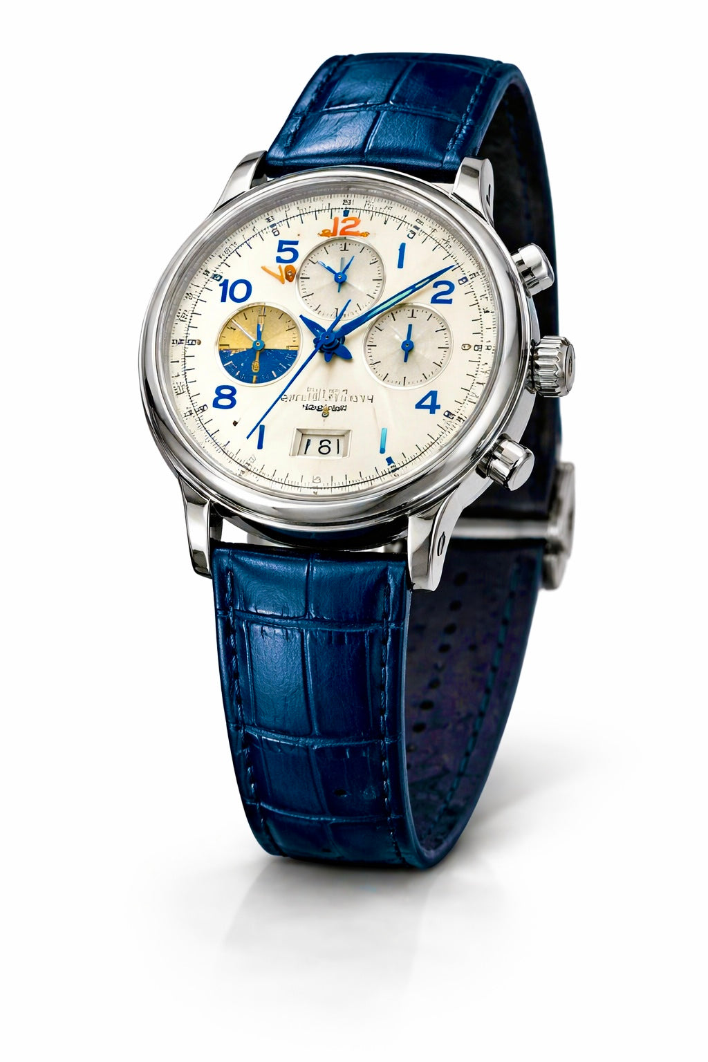 Luxury Chronograph Leather Strap Watch – Blue & Silver 755