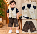 Premium Boys Asymmetric Waistcoat, Shirt & Printed Shorts Set-BW03