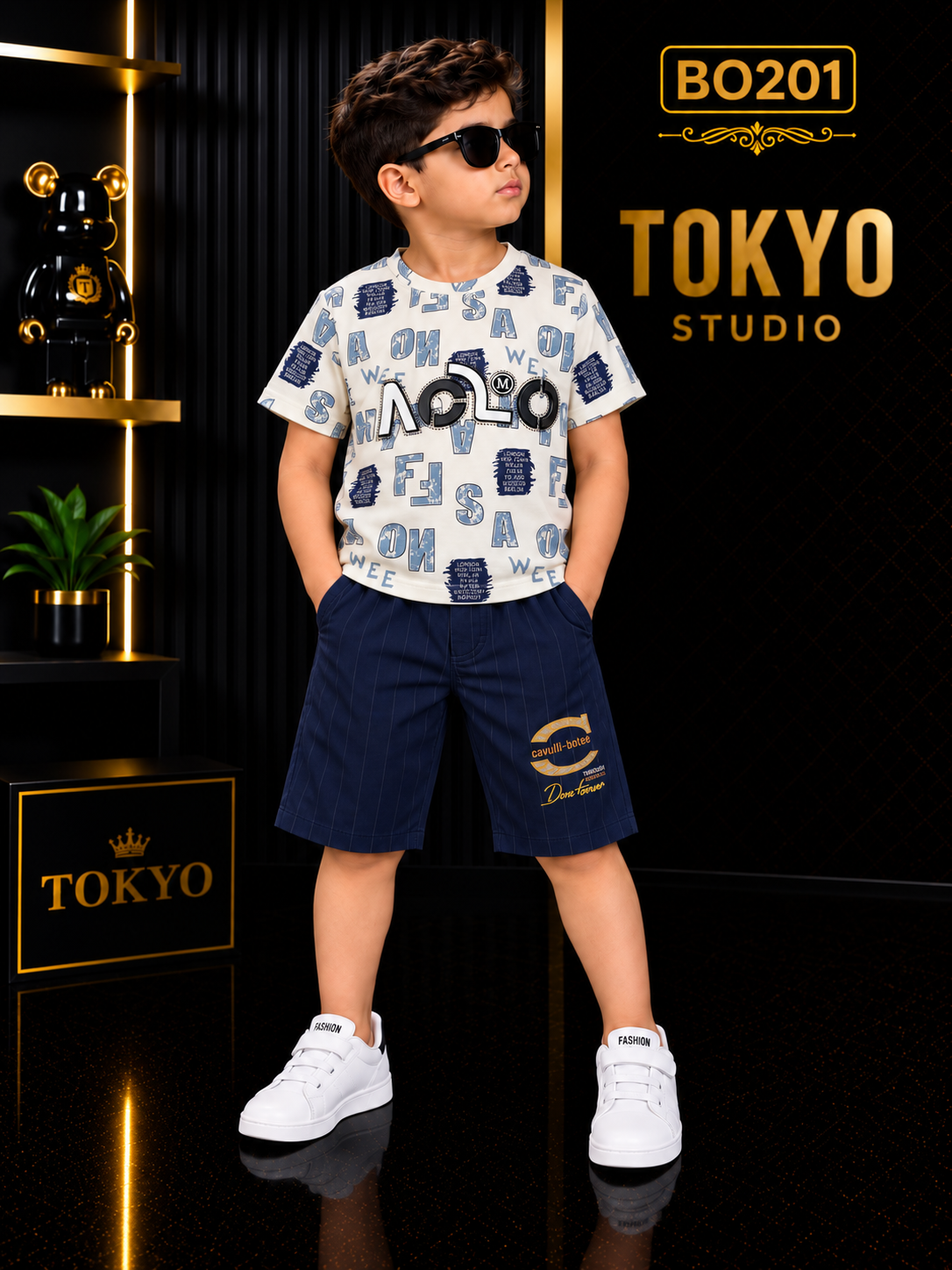Boys Premium All-Over Print T-Shirt & Shorts Set-BO201