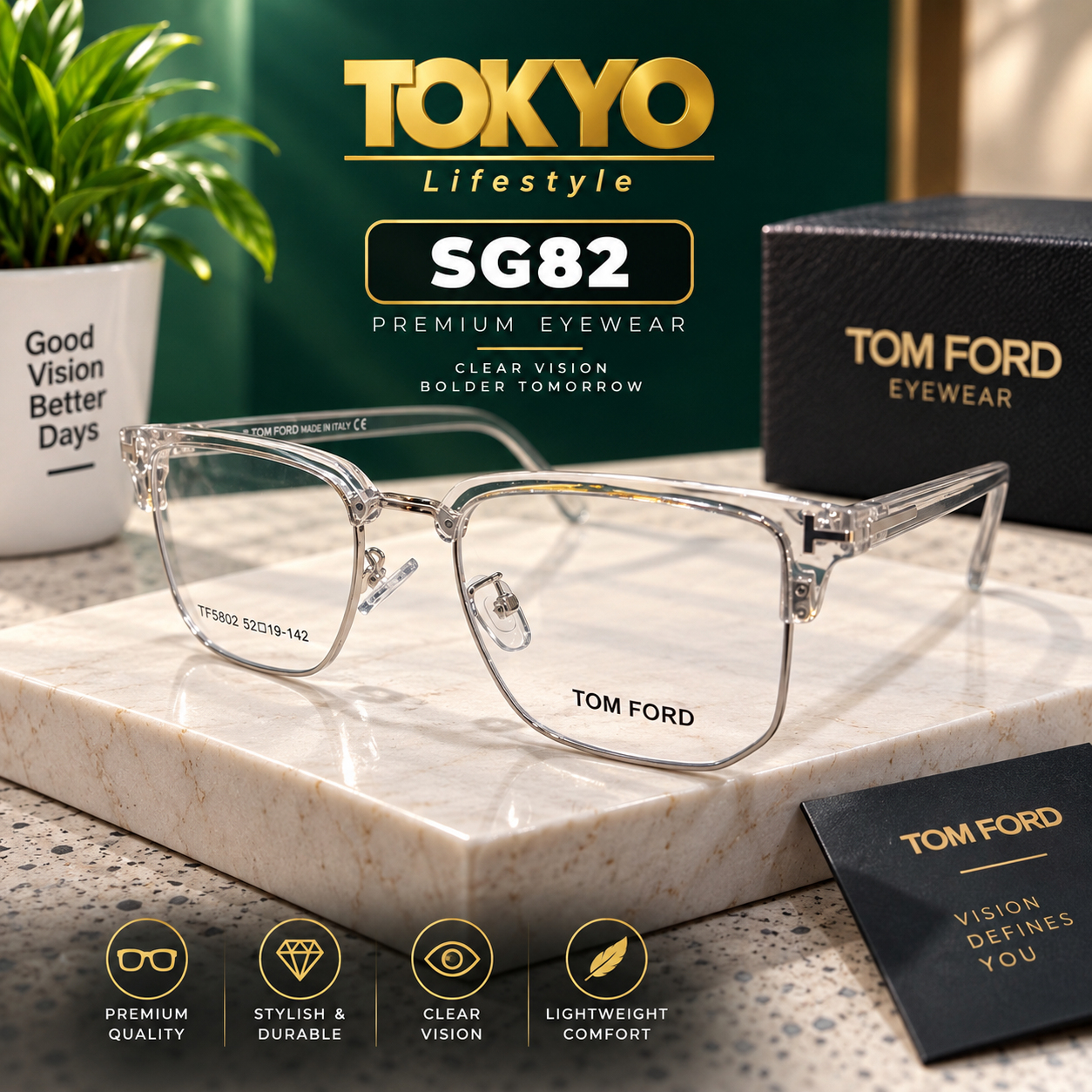 Premium Transparent Square Optical Eyeglasses – SG82