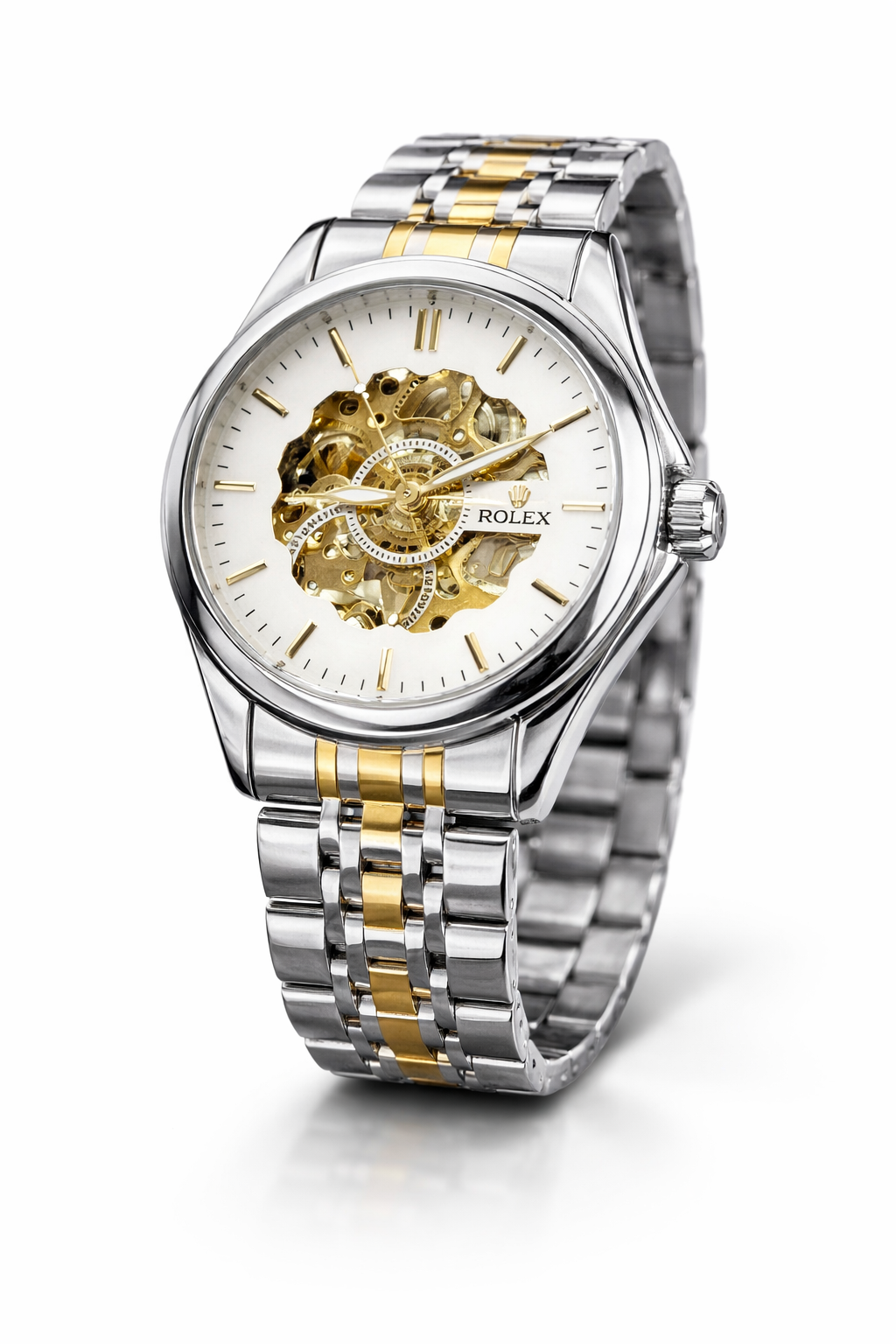 Luxury Skeleton Automatic Watch – Silver & Gold Finish  131
