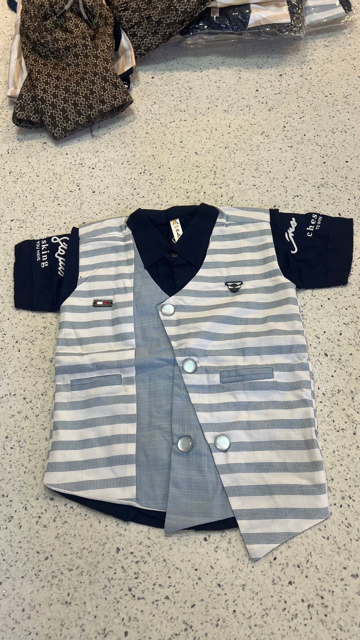 Premium Boys Asymmetric Waistcoat, Shirt & Printed Shorts Set-BW03
