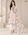 Premium Women’s Floral Embroidered Stitched Three Piece Set - C609