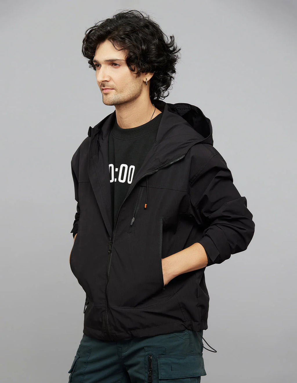 Black Zipper Front Closure Long Sleeves Utility Jacket RJJ547B