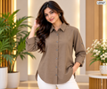 Premium Ladies Solid Textured Roll-Up Sleeve Long Shirt -LD167