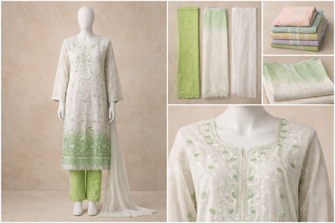 Premium Embroidered Chiffon Salwar Kameez Set 1070 mint green