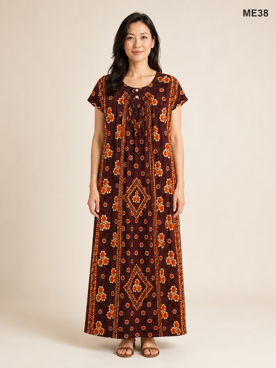 Chocolate Floral Printed Button Maxi Dress-ME38