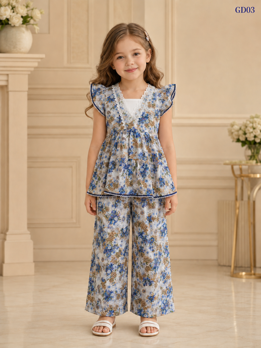 Girls Floral Top & Palazzo Set-GD03