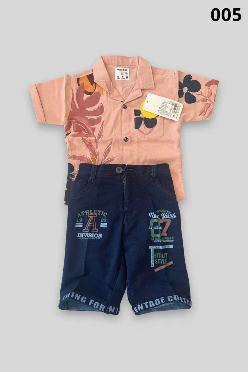 Boys Premium Stripe Shirt & Check Shorts Set B005