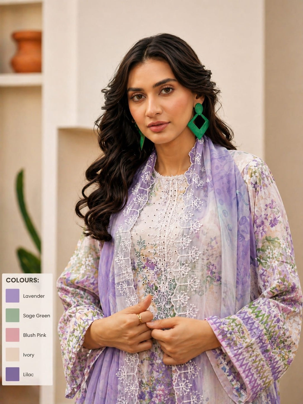 Luxury Digital Printed Lawn Three Piece Set -C196