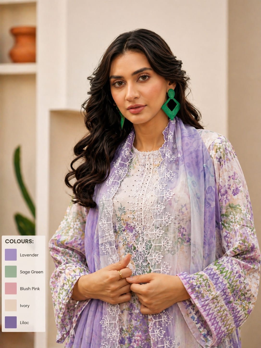 Luxury Digital Printed Lawn Three Piece Set -C196