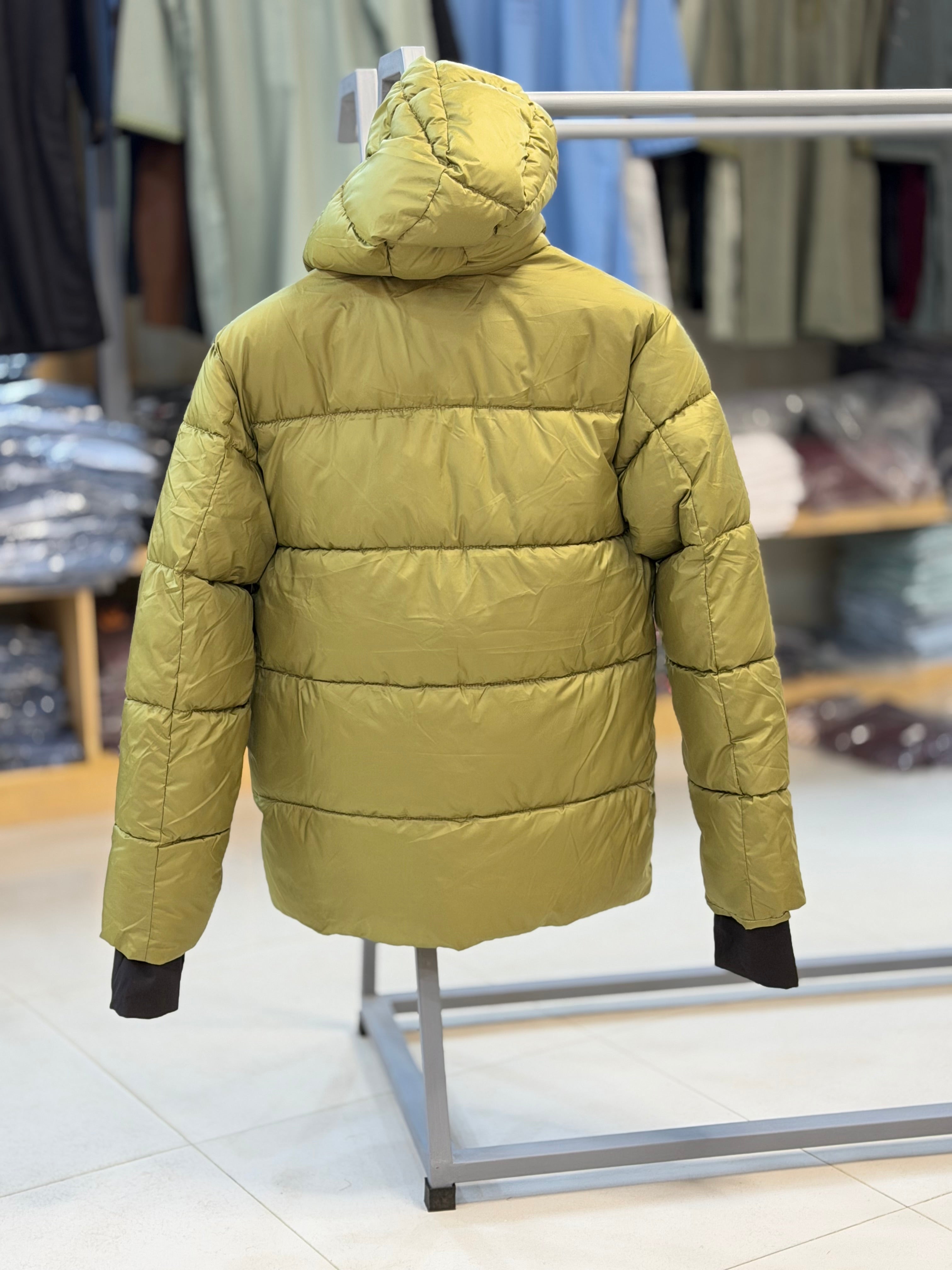 Men’s Hooded Puffer Jacket with Zip Pockets Olive