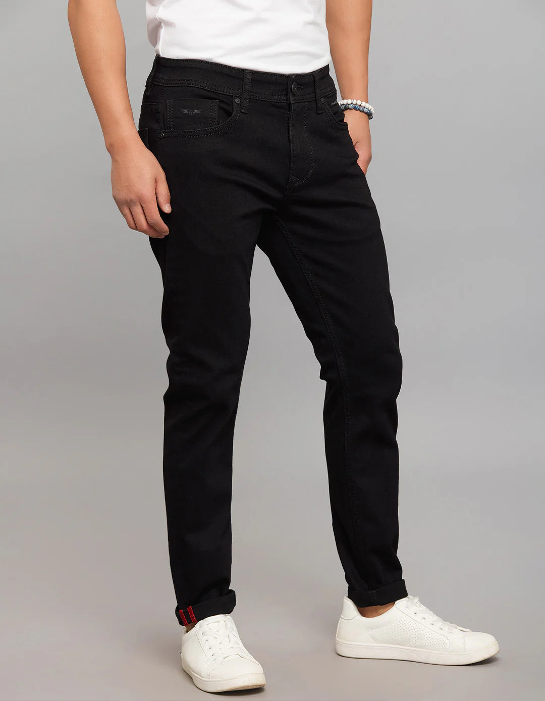 Black 5 Pocket Low-Rise Tapered Ankle Length Stretch Jeans RJ6282