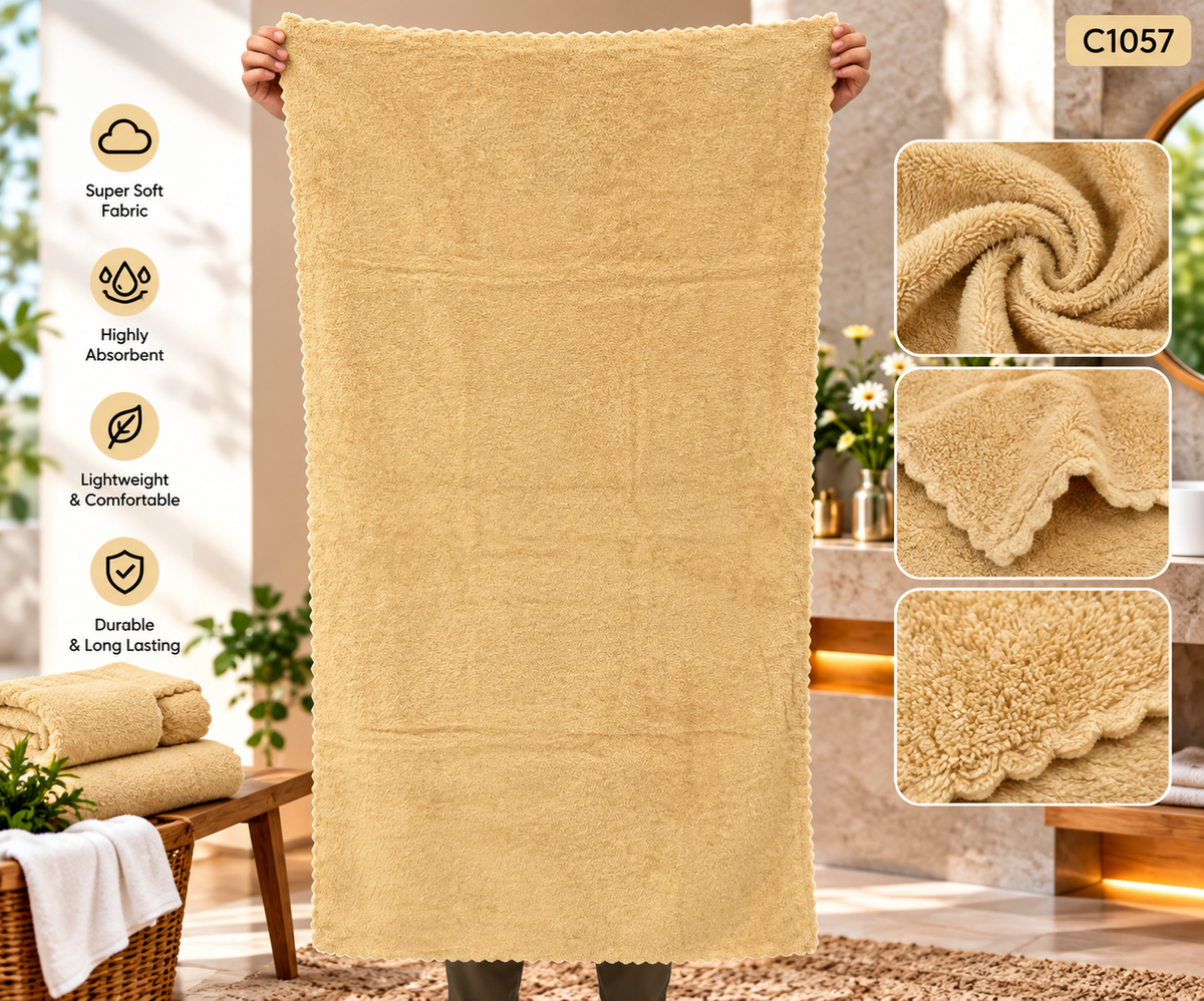 Premium Plush Scalloped Edge Bath Towel – C1057