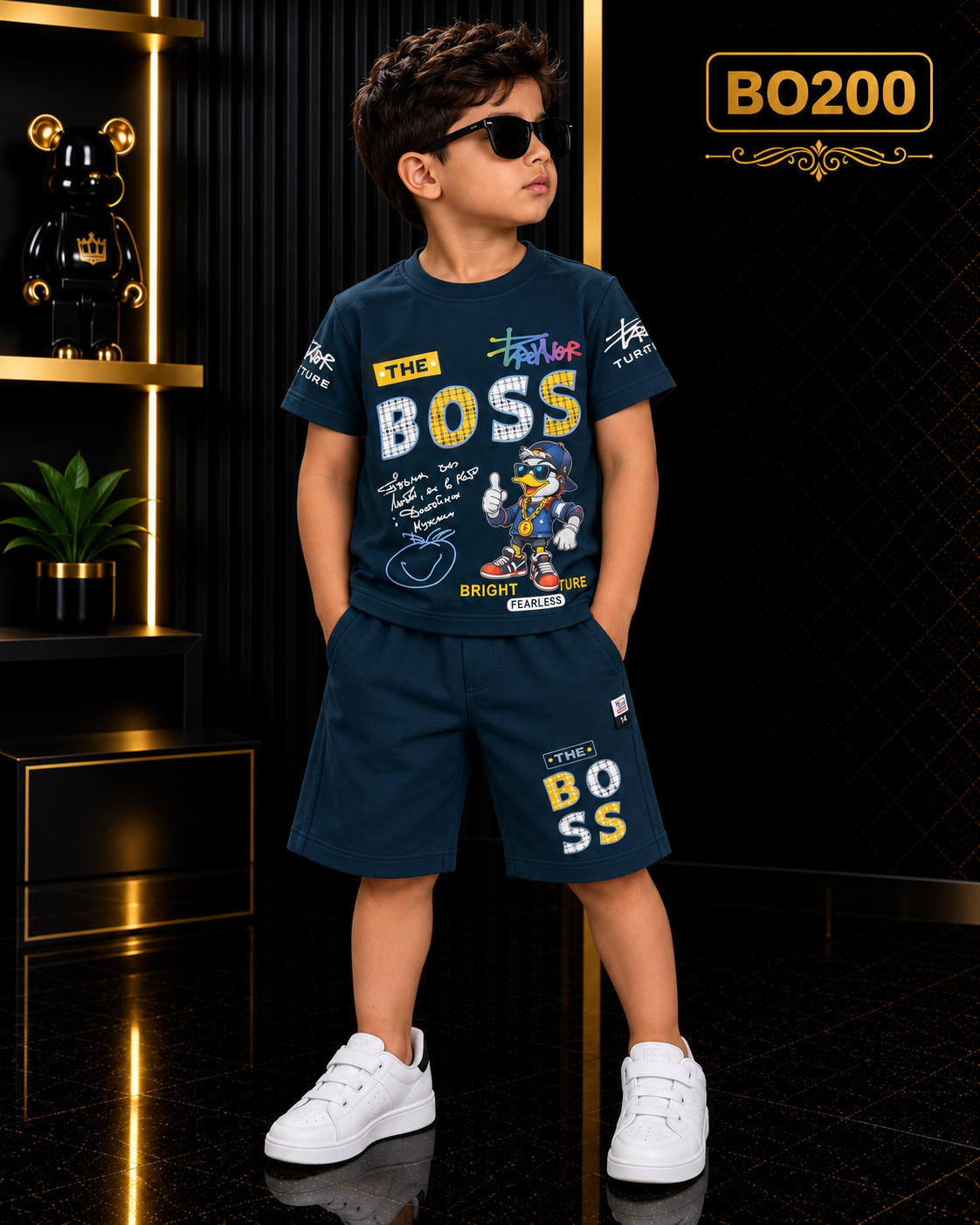 Boys Premium Boss Graphic T-Shirt & Shorts Set-BO200
