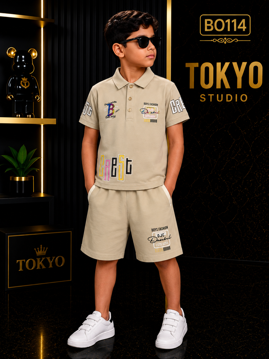 Boys’ Premium Graphic Polo T-Shirt & Shorts Set – BO114