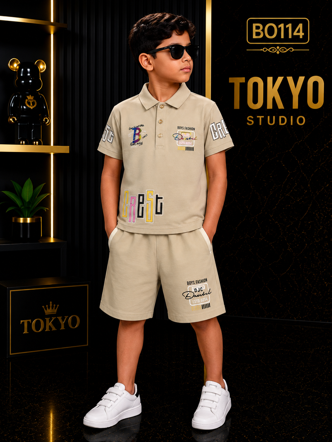 Boys’ Premium Graphic Polo T-Shirt & Shorts Set – BO114