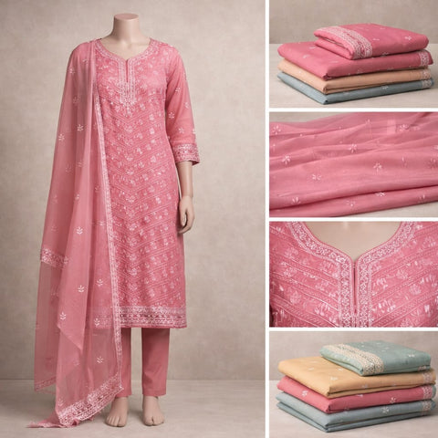 Floral Embroidered Sequin Dress C177 soft apricot