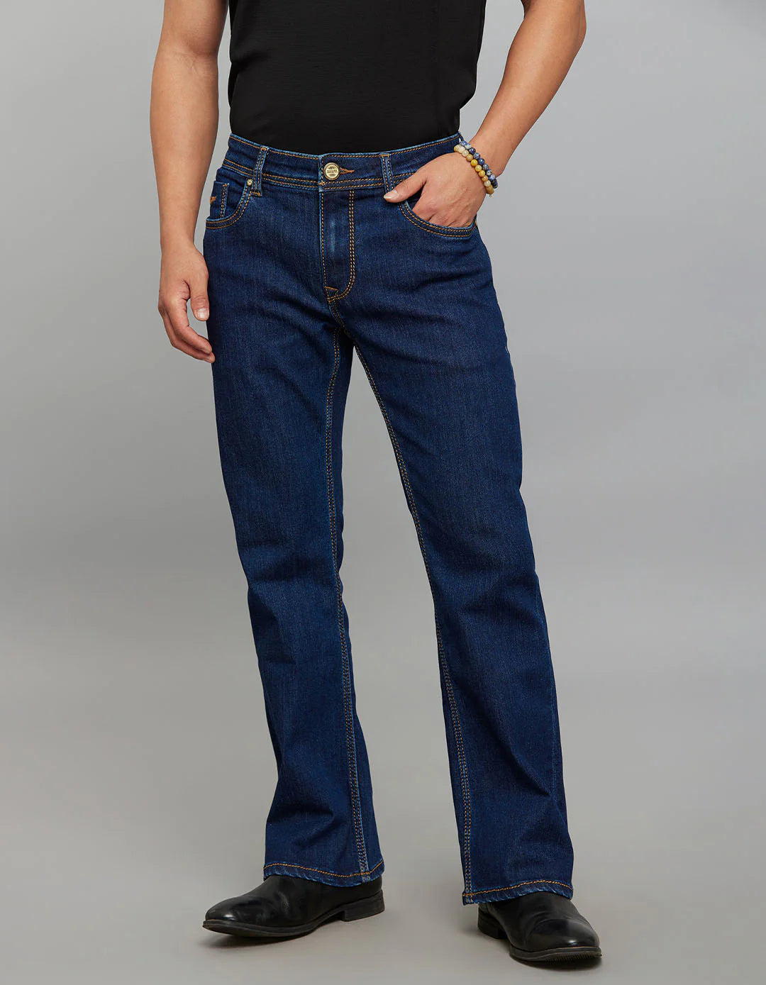 Rookies Mid-Rise Cropped Length Loose Bootcut Jeans - Dark Blue RJ6389