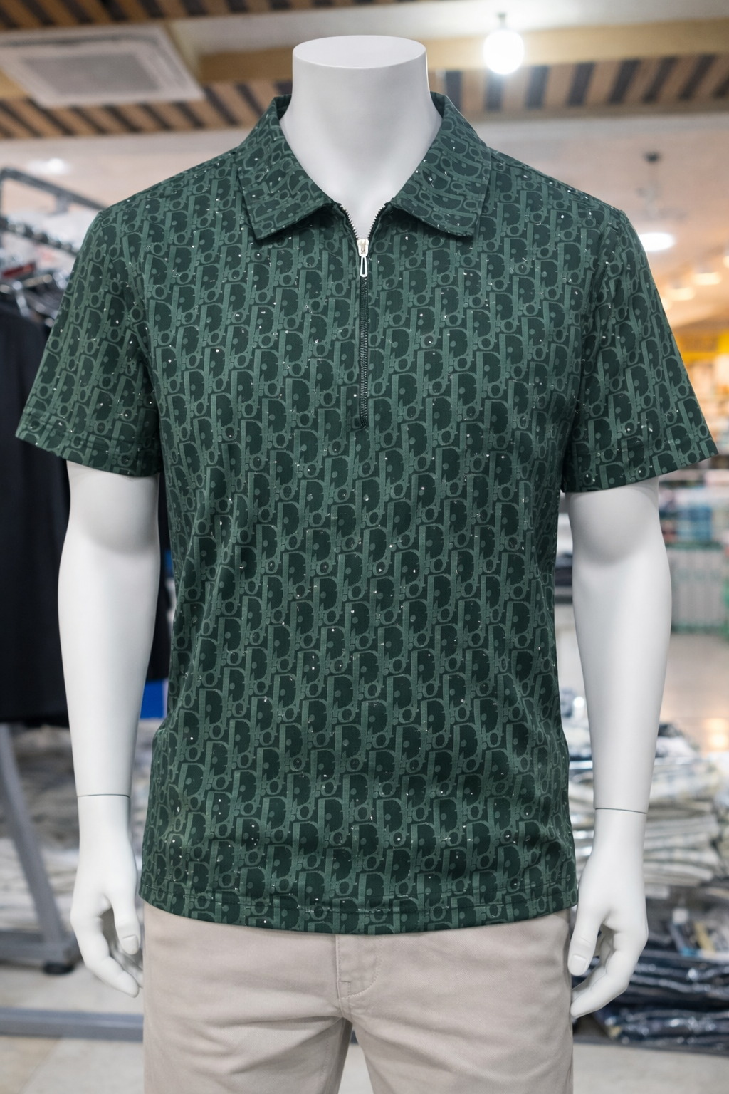 Men's Premium Zip Collar Patterned Polo T-Shirt 091