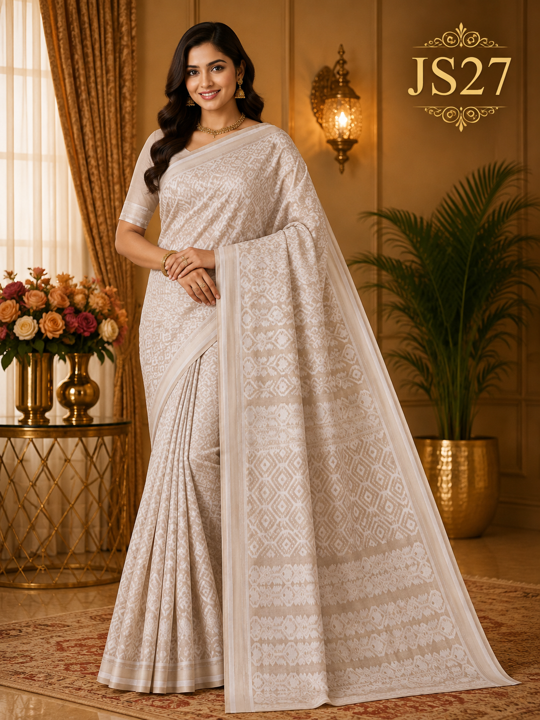Ivory Beige Jamdani Saree-JS27