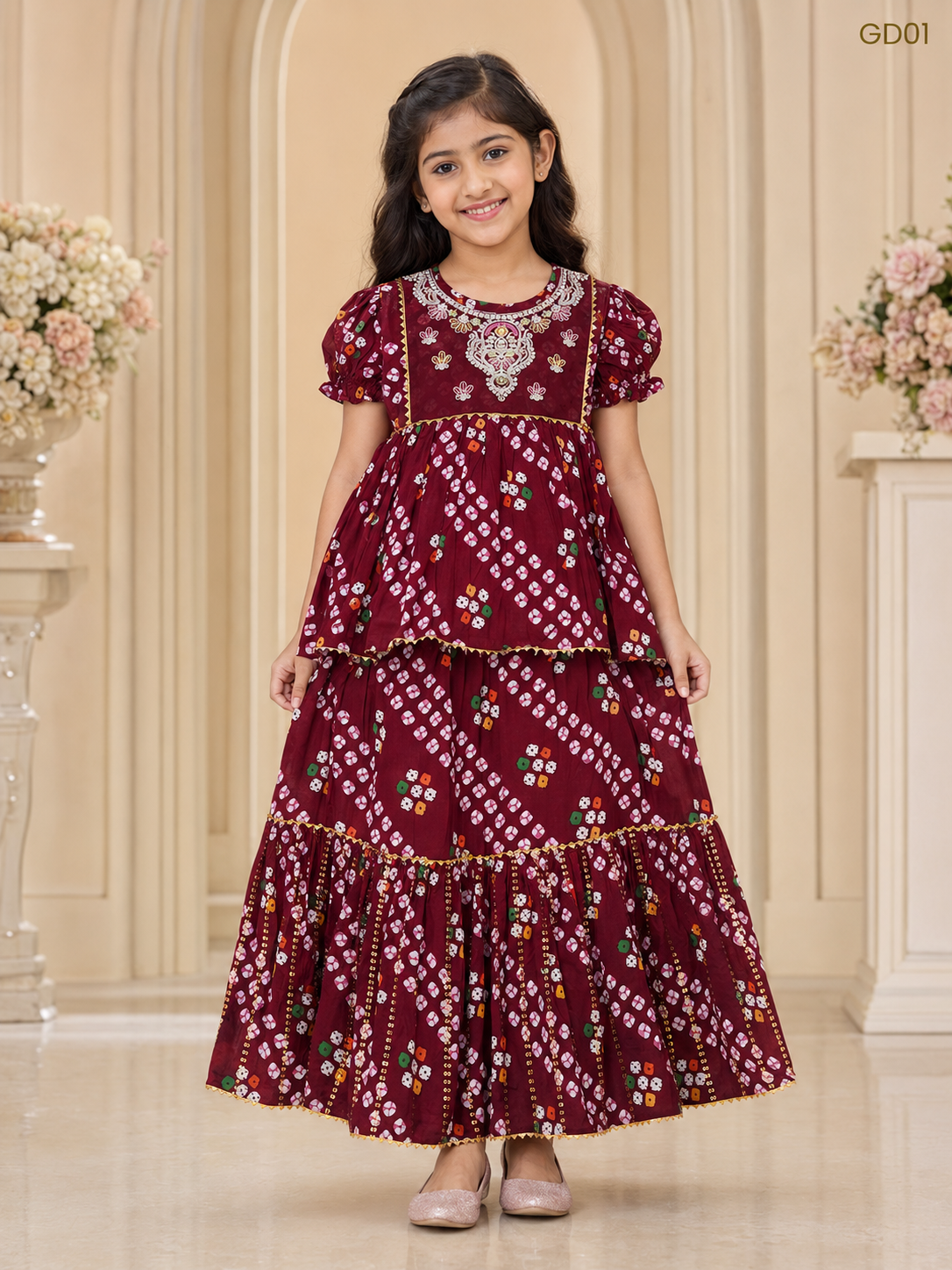 Girls Embroidered Top & Skirt Set-GD01