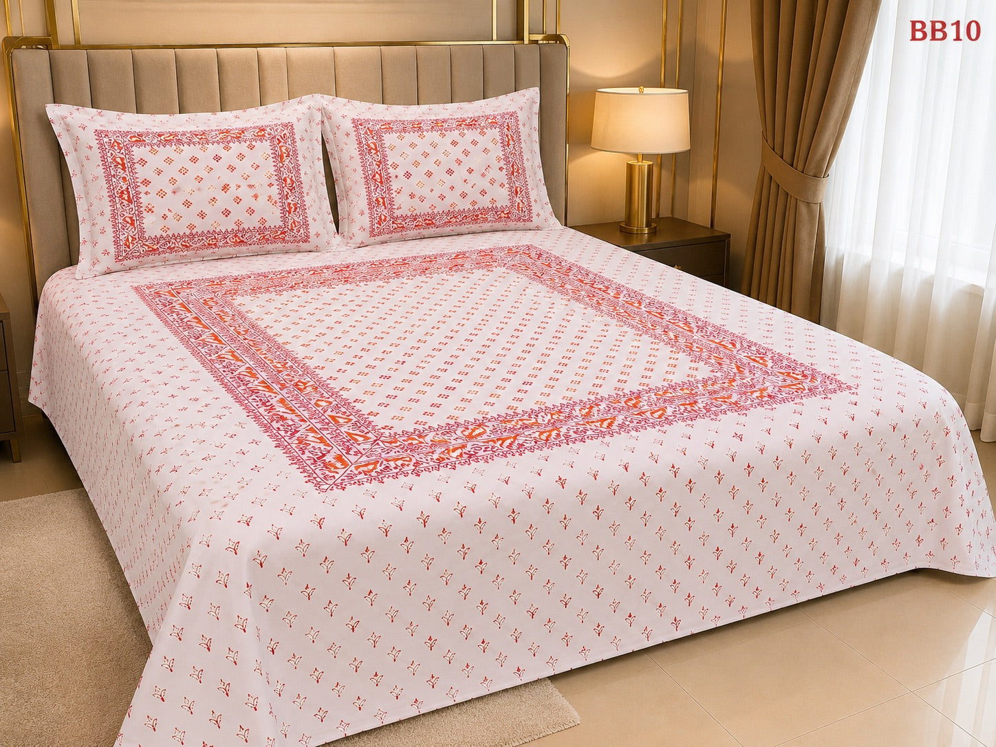 Luxury Red Geometric Block Bedsheet-BB10