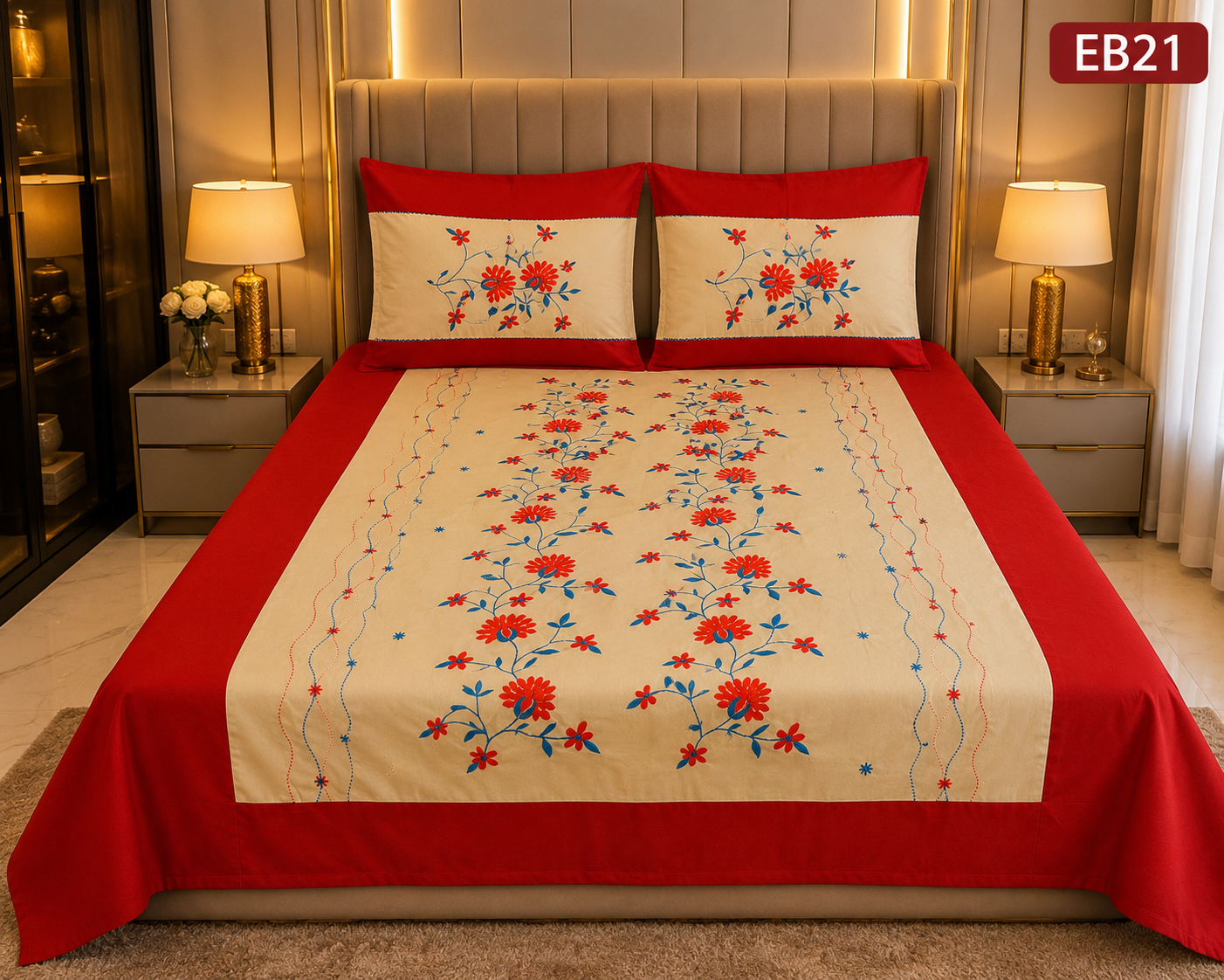 Luxury Floral Embroidered Bedsheet-EB21