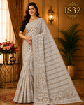 Stone Grey Jamdani Saree-JS32