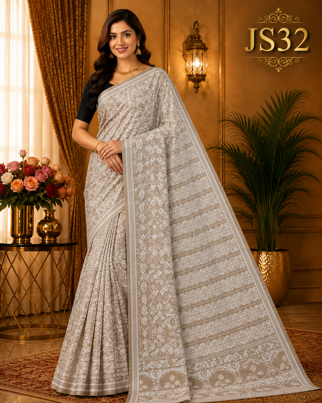 Stone Grey Jamdani Saree-JS32