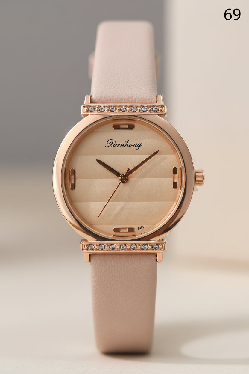 LW69 Dicaikong Rose Gold Crystal Bezel Strap Watch