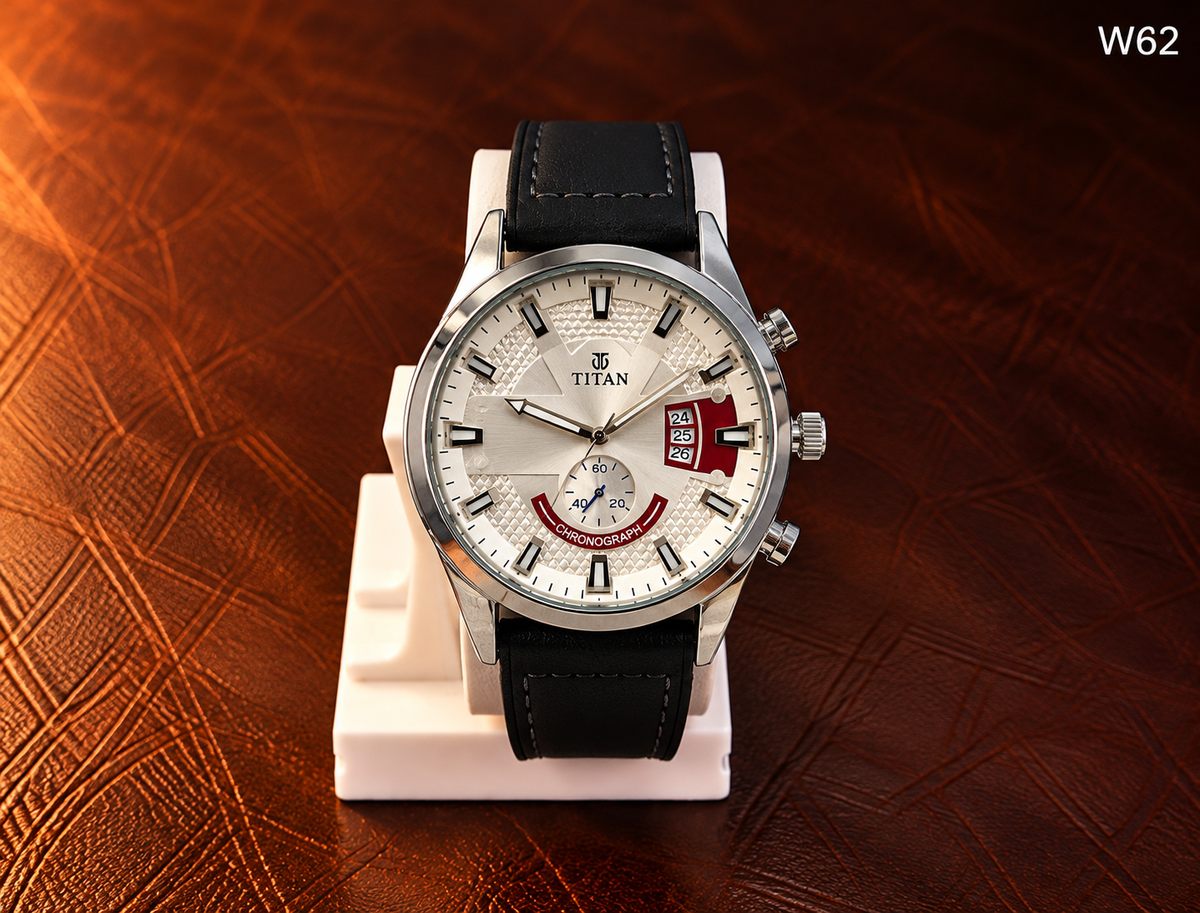 Men's Premium Textured Dial Analog Leather Strap Watch – W62