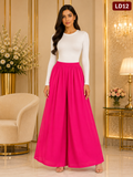 Luxury Hot Pink Wide-Leg Palazzo Pants-LD12