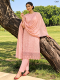 Premium Floral Embroidered Three Piece Set with Scalloped Lace Dupatta – C367