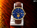 Men's Premium Royal Blue Dial Analog Leather Strap Watch – W71