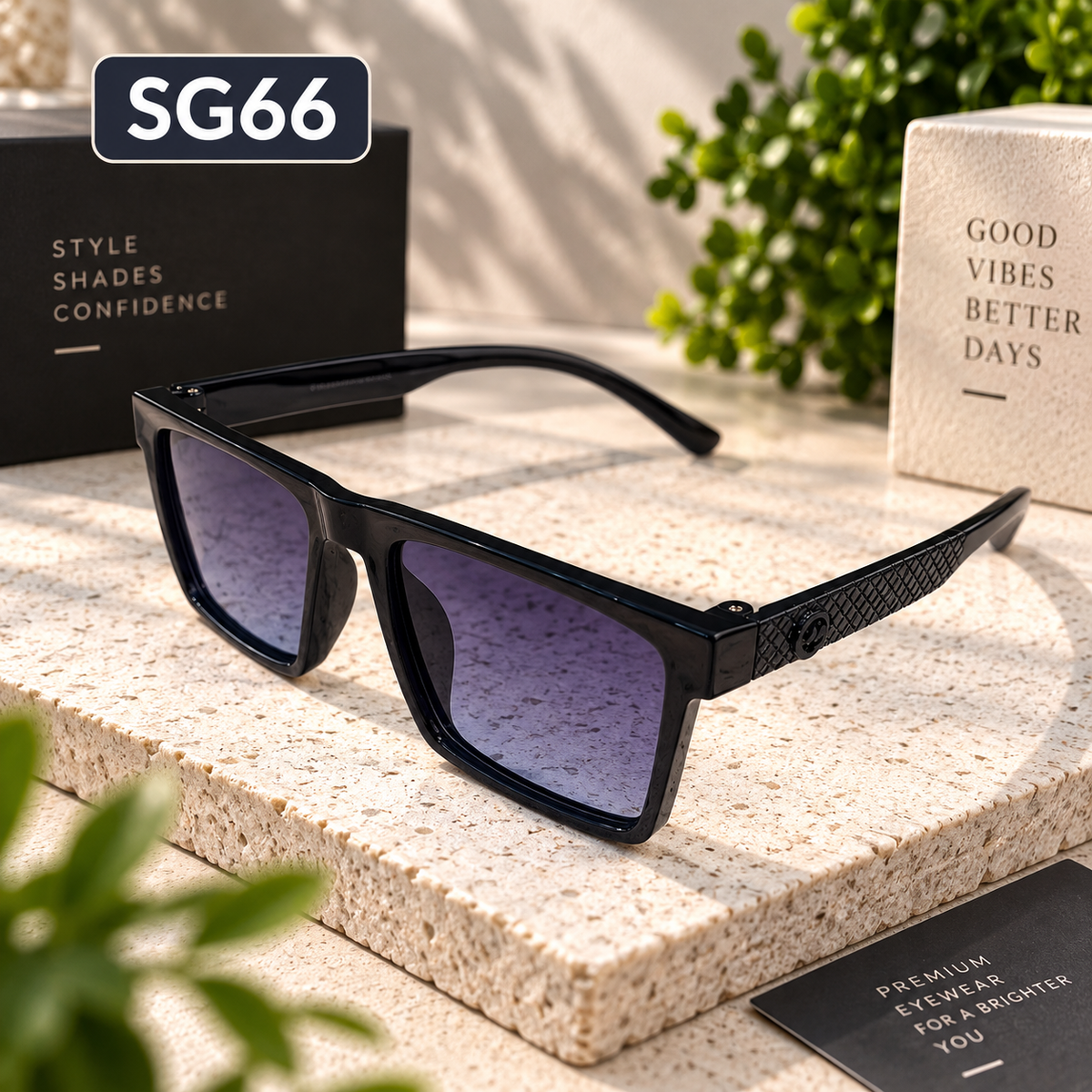 Premium Kids Black Square Sunglasses with Purple-Tinted Lenses – SG66