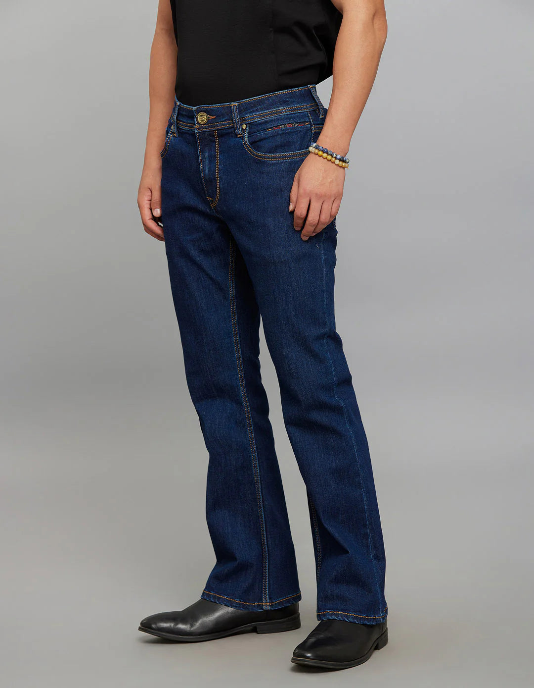 Rookies Mid-Rise Cropped Length Loose Bootcut Jeans - Dark Blue RJ6389