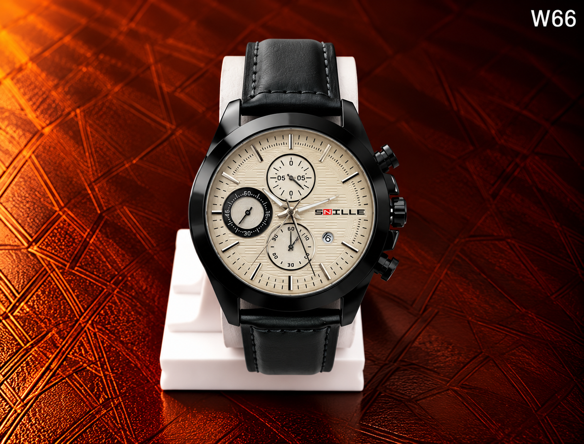 Men's Premium Multi-Dial Analog Leather Strap Watch – W66
