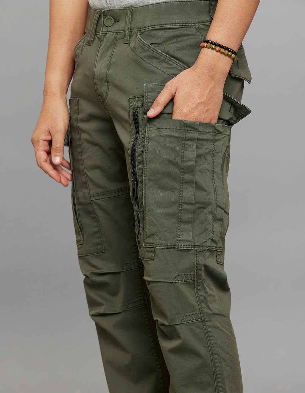 MILITARY GREEN COMFORT STRAIGHT FIT STRETCH CARGO PANTS RJCP1366-mgreen