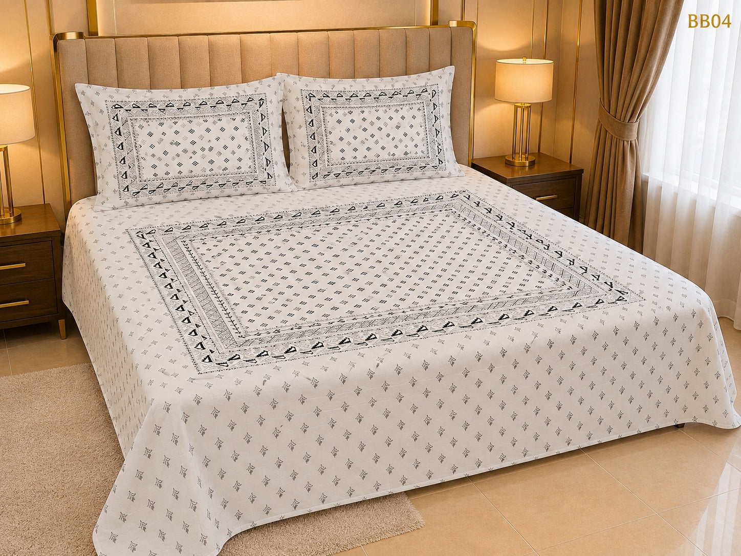Luxury Monochrome Geometric Block Bedsheet-BB04